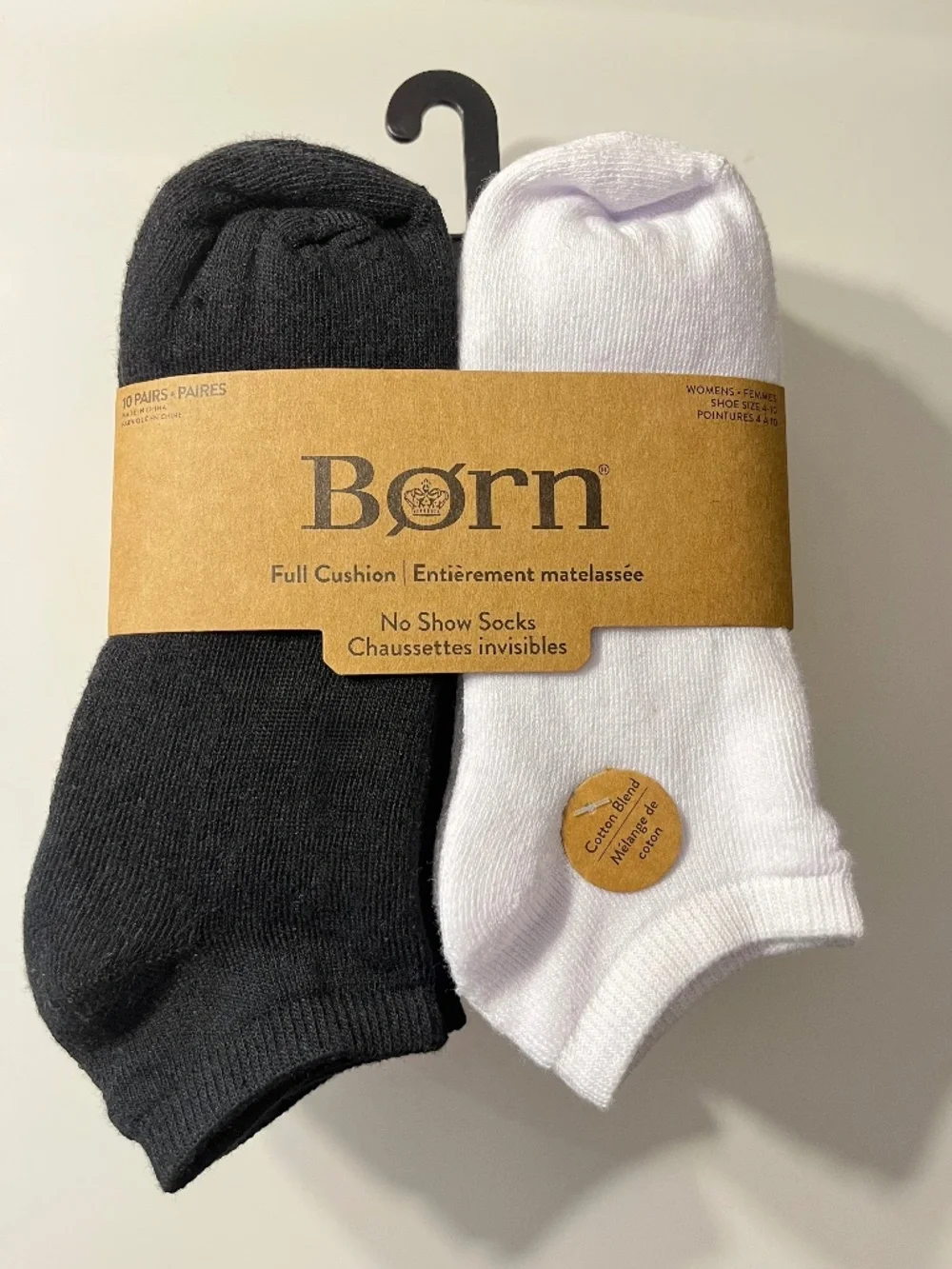 Born 10 Pairs No Show Cushioned Socks Black and White Size 4-10 NWT